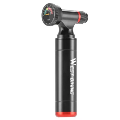 WEST BIKING Aluminum CNC Fahrrad Pumpe CO2 Inflator Fahrradpumpe Pumpe Manometer - Bild 1 von 4