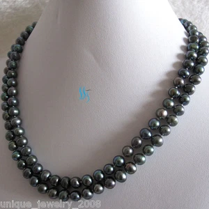 37 Zoll 6-7 mm Pfauenblau Süßwasser Perle Halskette Stränge Schmuck - Bild 1 von 4