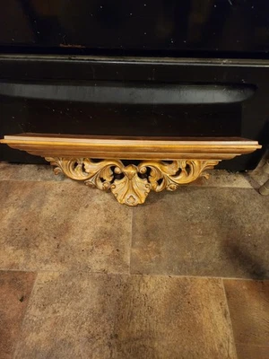 Винтажная настенная полка из массива дерева Hollywood Regency золото 21 дюйм редкая декоративная  - Изображение 1 из 4