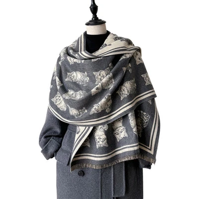 Мужские женские зимние утолщенные шерсти шарфы Cat напечатано теплый шарф ретро подарок - Изображение 1 из 4