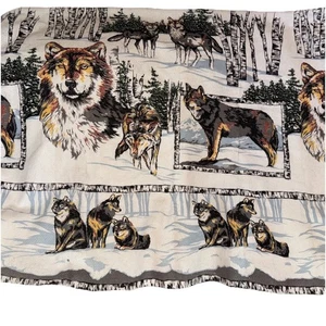 Vintage Wolf Decke Acryl Steif Winter Wald Szene Birke Bäume 60 x 86" Zwilling - Bild 1 von 10
