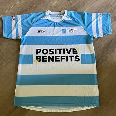 Technico International Touch Rugby Shirt EFT FIT Blue White Striped Sports Top - Image 1 of 4