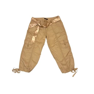 Express hellbraune Cargo Caprihose Satin Gürtel Größe 8 Y2K 2000er Utility Hose - Bild 1 von 12
