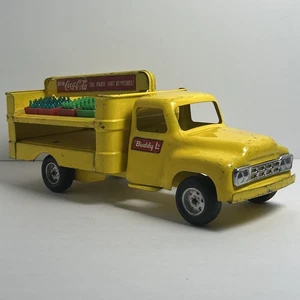 1950s Vintage Buddy L Coca-Cola Delivery Truck Pressed Steel Yellow Ford Crates - Picture 1 of 12
