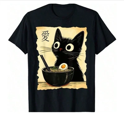 Camiseta Divertida Gato Ramen Gráfica Japonés Kawaii Anime Gato Camiseta Foto 1 de 4