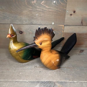 2 Stück Knysna Vögel Afrikas geschnitzter Holzvogel signiert 2000 Lourie Wiedehopf - Bild 1 von 21