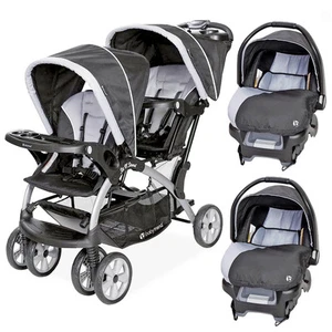 Baby Trend Sit N Stand Baby Double Stroller and 2 Infant Car Seat Combo, Stormy - Picture 1 of 12