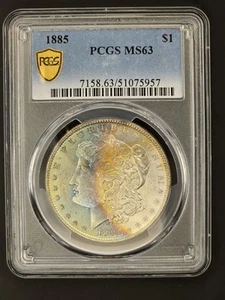 1885 $1 Morgan Silver Dollar PCGS MS-63 Rare Rainbow Toning - Picture 1 of 7