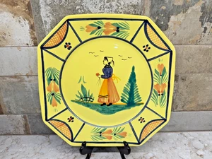 Henriot Quimper French  Yellow 10" x 10"  Woman Dinner Plate - Picture 1 of 5