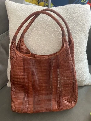 CARLOS FALCHI AUTÉNTICO COÑAC MATE COCODRILO HOBO CON 2 CORREAS PARA EL HOMBRO Foto 1 de 4