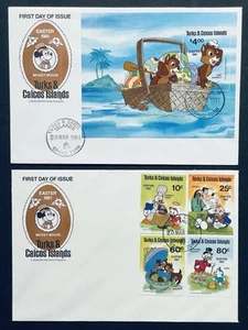 TURKS & CAICOS DISNEY EASTER STAMPS FDC SET 1981 MNH CHARACTERS WITH EASTER EGGS - Picture 1 of 3