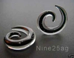 PYREX GLASS 0G BLACK SPIRALS PLUGS BODY JEWELRY SPIRALS - Picture 1 of 1