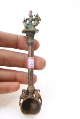 Vintage Old Copper Religious God Vishnu Statue Engraved Holy Water Spoon NH3009 - Image 1 of 4