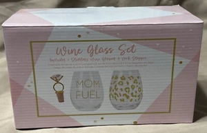 Mom Fuel  Wine Glass And Cork  Set New In Box Sparkle Diamond - Picture 1 of 8