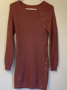Guess Ribbed-Knit Midi Dress MSRP $98 Size XS Red/Brown Color - Picture 1 of 4