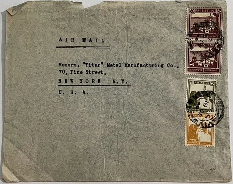 EARLY COVER TEL-AVIV PALESTINE TO US AIRMAIL Cover