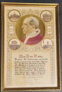 Vatican Pope Pius XII Blessing Offer Death Certificate Gold Hand Caligraphy 1948 - Picture 1 of 20