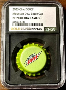 2023 Chad Bottle Cap Silver 500 Francs Mountain Dew NGC PF70 PR70 RARE - Picture 1 of 2