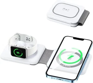 3 in 1 Folding Magnetic wireless Charger For iPhone | AirPods | iWatch | Samsung - Picture 1 of 7