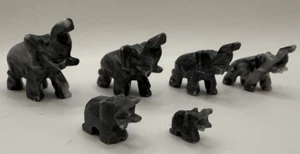 Family of 6 Carved Onyx Elephant Figurines with Trunk Up FREE SHIPPING - Picture 1 of 15