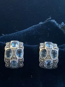 Ohrringe Sterling Silber Quarz Clip On Blauton facettiert 925 Silber 12 x 27 mm - Bild 1 von 5