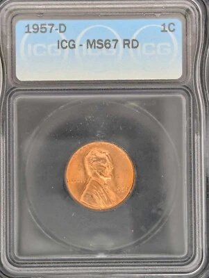 1957 D Lincoln Wheat Cent ICG MS 67 RD Beautiful Red Penny Bu Super Gem - Image 1 of 4
