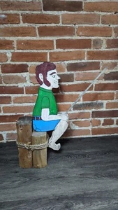 VTG FISHERMAN FISHING ON PIER FOLK ART PAINTED WOOD LAWN DECORATION 20" - Picture 1 of 9