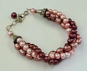 Armband Perlen drei Strang Sterling Silber 925 verstellbar Handarbeit USA - Bild 1 von 3