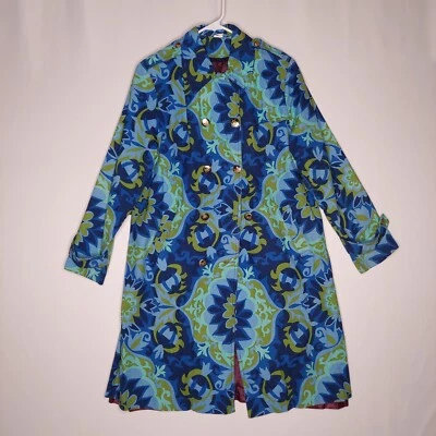 Trench coat psicodélico feminino anos 70 vintage médio Dbl-peito botão paisley mandala - Imagem 1 de 4