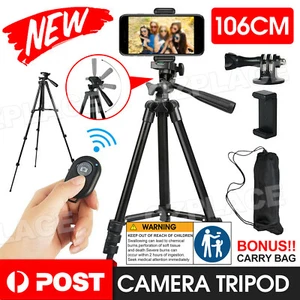Professional Camera Tripod Stand Mount Remote + Phone Holder for iPhone Samsung - Picture 1 of 11