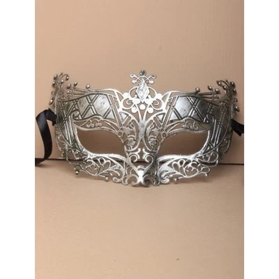 NEW Matt Silver Brushed Metal Effect Large Masquerade Mask Eye Gothic Halloween - Image 1 of 2