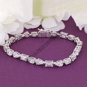21.5 Ct Multi Shape Emerald Pear and Oval Cut CZ Tennis Bracelet 7" 925 Silver - Picture 1 of 8