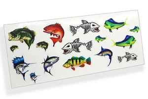 Hoja de pegatinas para peces lubina de agua salada a escala R/C radiocontrol 1:10 cuerpo de barco mini paquete de calcomanías - Imagen 1 de 3