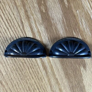 Vintage Center Cup Drawer Pulls 3" Metal Brass Color Heavy Clamshell Furniture - Picture 1 of 24