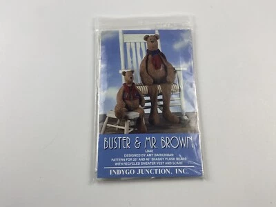 Buster & Mr. Brown Quilt Pattern Indygo Junction Shaggy Plush Bears 26" 46" - Image 1 of 3