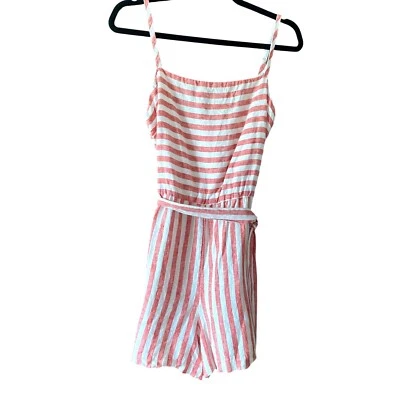 C & C California Striped Romper Pink/white Sleeveless Casual Summer Jumpsuit - Image 1 of 4