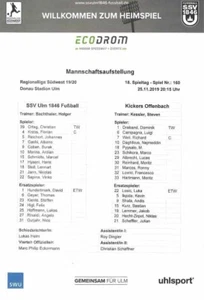 Line up 19/20 RL SSV Ulm 1846 - Kickers Offenbach - Imagen 1 de 1