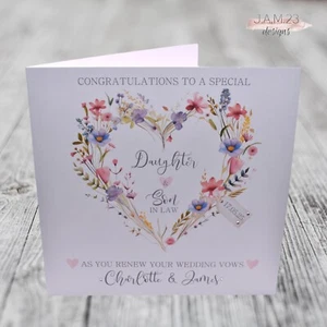 Personalised Wedding Vow Renewal Congratulations Card Floral Renew Vows Day - Picture 1 of 8