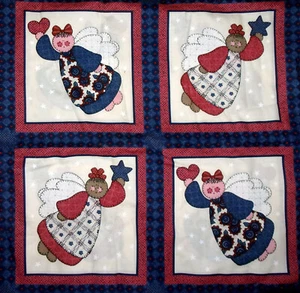 45" x 1 yarda + 35" tela algodón 8" bloques de edredón rojo blanco azul country angel - Imagen 1 de 3