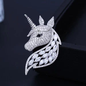 Cute Unicorn Silver Golden Rhinestone Brooch Pin Women Men Party Wedding Jewelry - Picture 1 of 10