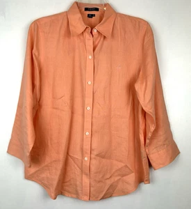 Top Chaps 100% lino donna M manica 3/4 camicia con bottoni pesca - Foto 1 di 9