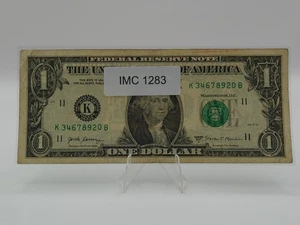 Fancy Serial Number $1 2017 Ladder in the Middle K34678920B 1283 - Imagen 1 de 1