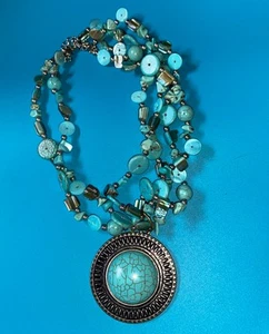 Stunning Turquoise/Silver Pendant Necklace - 17"+4"  3.5oz - Picture 1 of 5