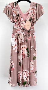 Jolie Moi Lylah Cross Front Mesh Midi Dress Womens Dress UK 18 Pink Floral New - Picture 1 of 8