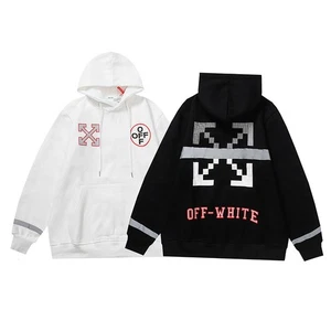 OFFS new, letter arrow pattern fleece hooded sweater WHITES - Picture 1 of 16