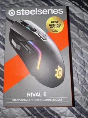 BRAND NEW SEALED STEEL SERIES Rival 5 RGB Precision Optical Gaming Mouse Black - Image 1 of 2