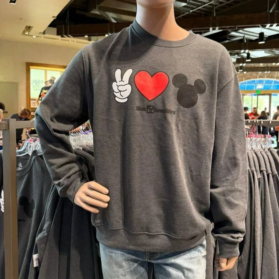 Walt Disney World Mickey Mouse Peace Heart Adult Sweatshirt Size L New - Image 1 of 1