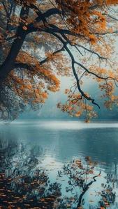 Canvas Art Trees Blue Orange Autumn Reflection Nature Wall Picture Poster Print - Picture 1 of 22