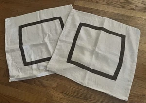 2 Pottery Barn Pillow Covers 100% Linen 24” Off White Brown - Picture 1 of 4