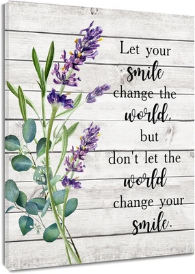 Purple Lavender Wall Art for Bathroom Nature Flower Green Eucalyptus Leaves and  - Image 1 of 4